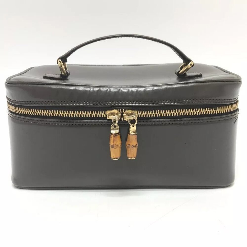 GUCCI 032.1956 Old Gucci Bamboo Hand Bag Pouch Vanity bag Brown/GoldHardware - Picture 2 of 16